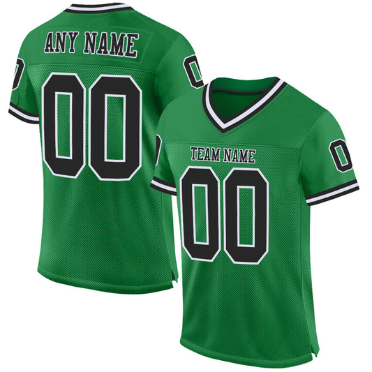 Custom Grass Green Black-White Mesh Authentic Throwback Football Jersey - Main View