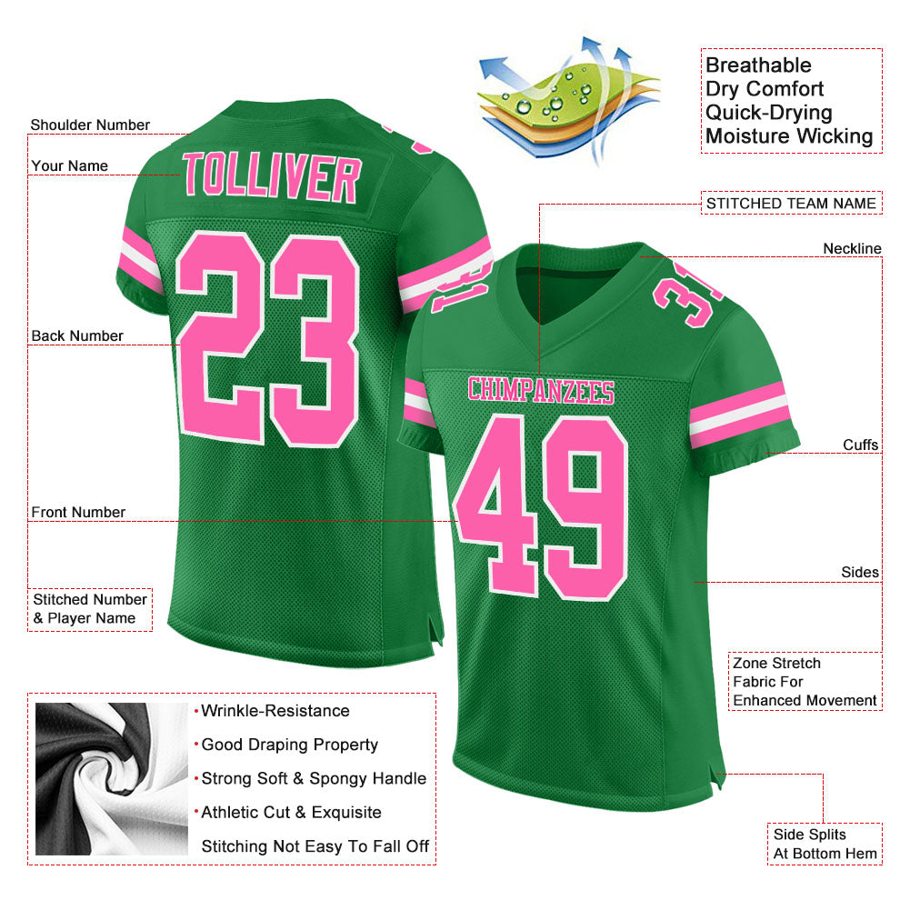 Custom Grass Green Pink-White Mesh Authentic Football Jersey view 2