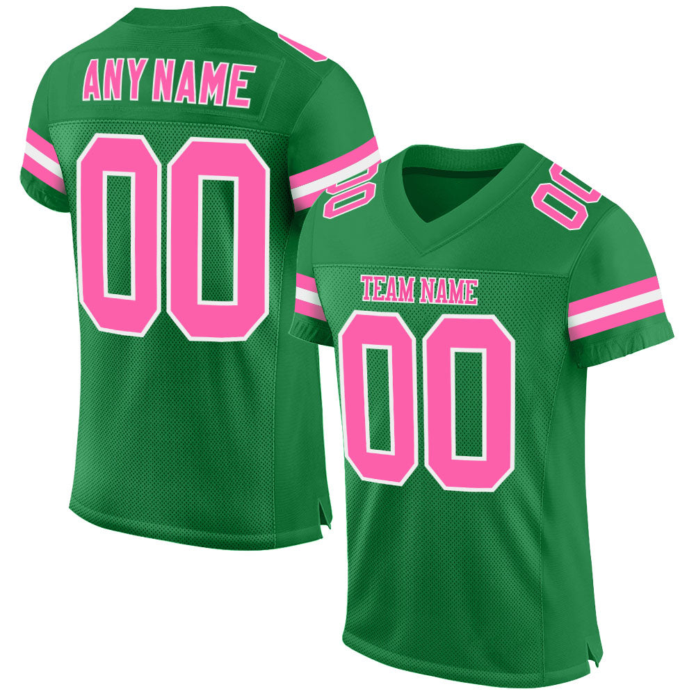 Custom Grass Green Pink-White Mesh Authentic Football Jersey - Main View