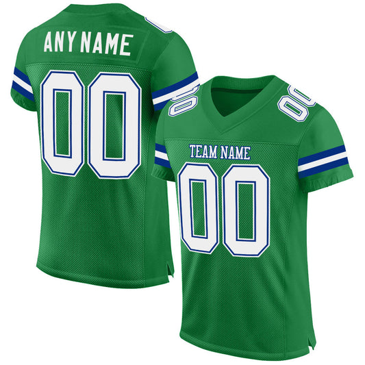 Custom Grass Green White-Royal Mesh Authentic Football Jersey - Main View