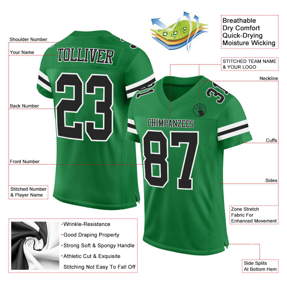 Custom Grass Green Black-White Mesh Authentic Football Jersey view 2