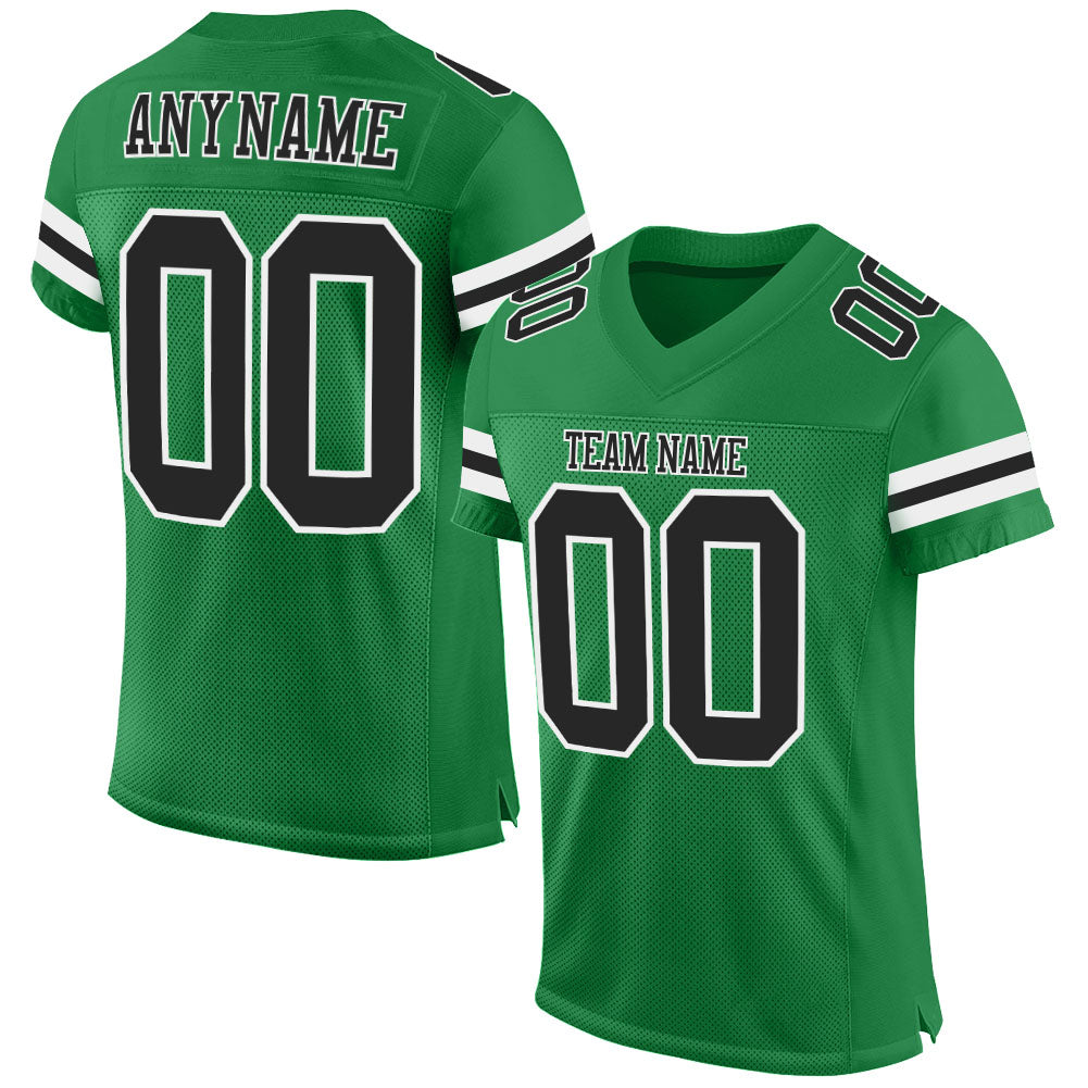 Custom Grass Green Black-White Mesh Authentic Football Jersey - Main View