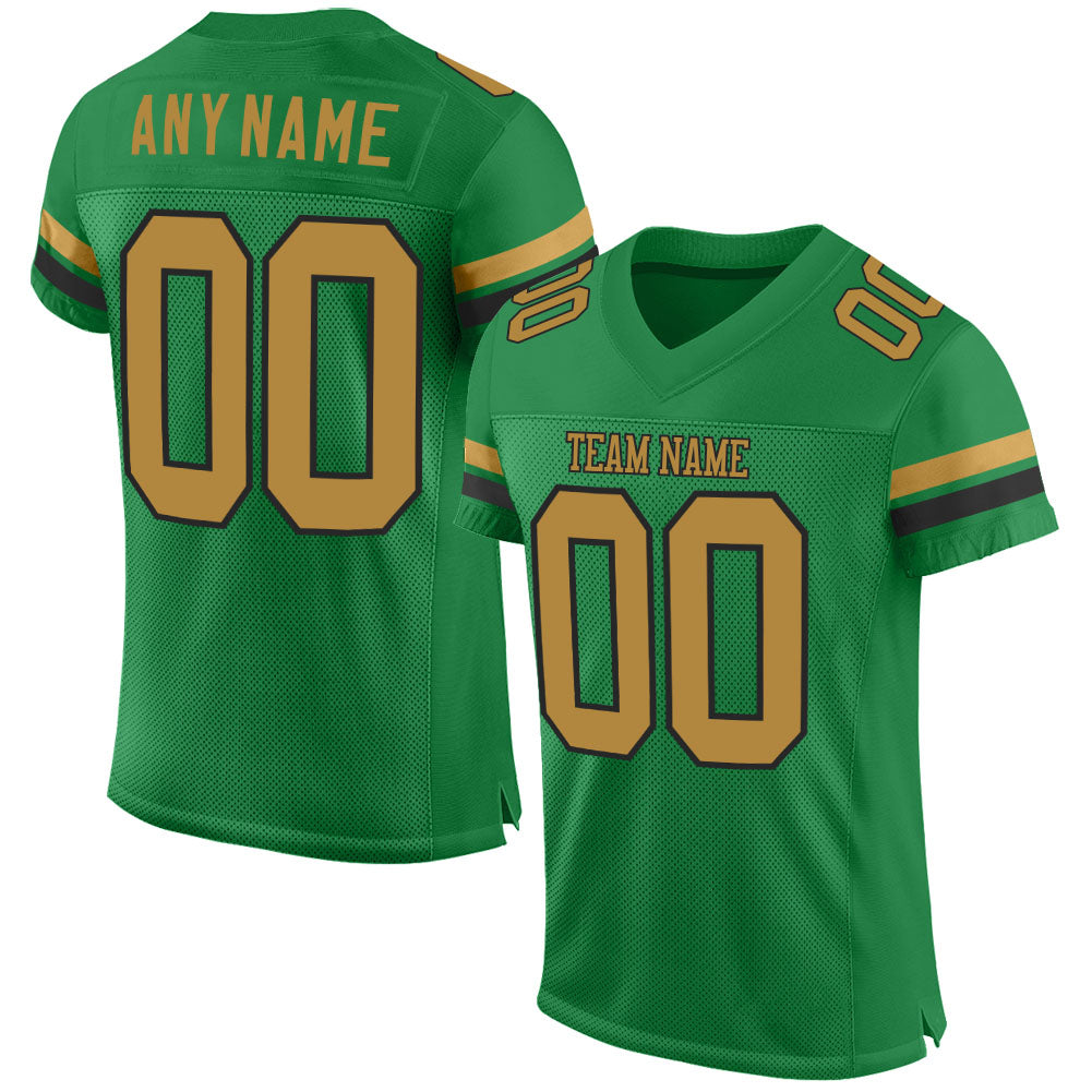 Custom Grass Green Old Gold-Black Mesh Authentic Football Jersey - Main View