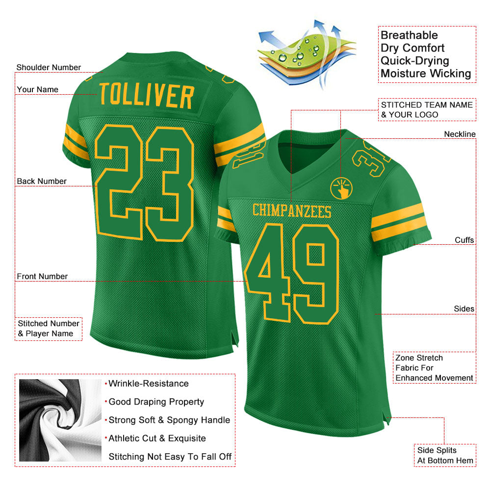 Custom Grass Green Grass Green-Gold Mesh Authentic Football Jersey view 2