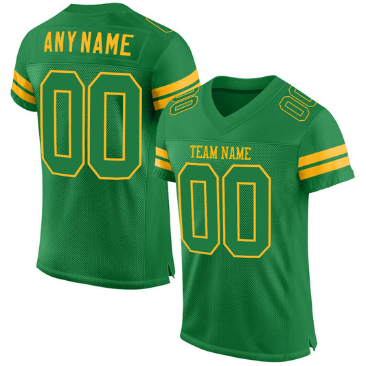 Custom Grass Green Grass Green-Gold Mesh Authentic Football Jersey - Main View