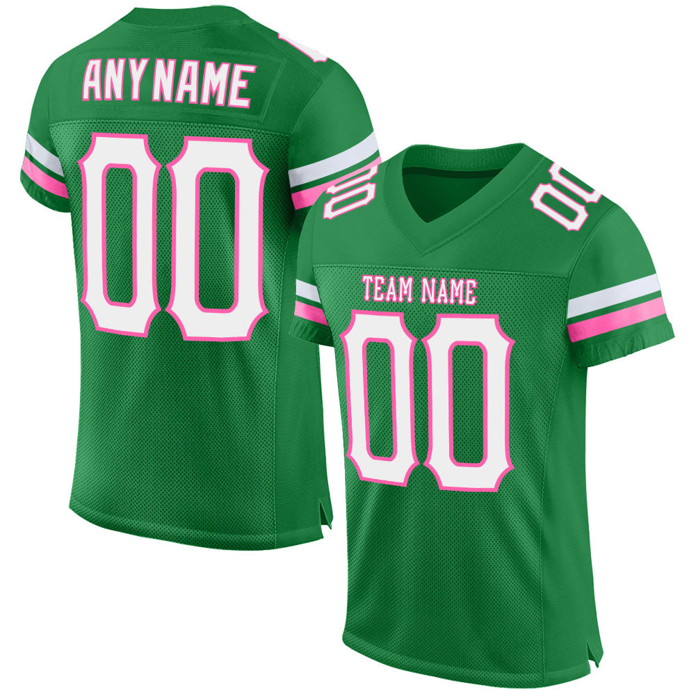 Custom Grass Green White-Pink Mesh Authentic Football Jersey - Main View