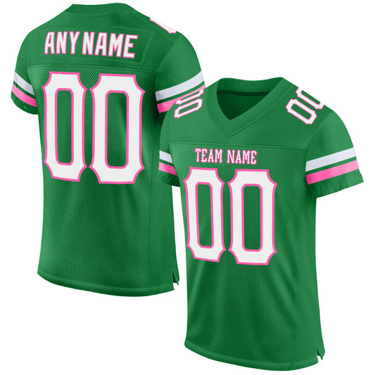 Custom Grass Green White-Pink Mesh Authentic Football Jersey - Main View