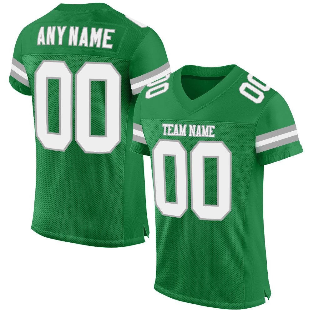 Custom Grass Green White-Gray Mesh Authentic Football Jersey - Main View