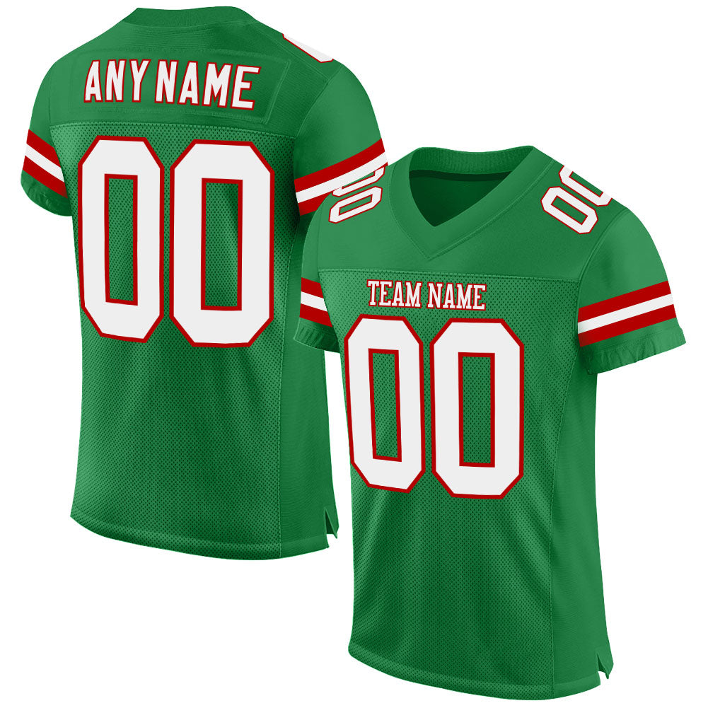 Custom Grass Green White-Red Mesh Authentic Football Jersey - Main View