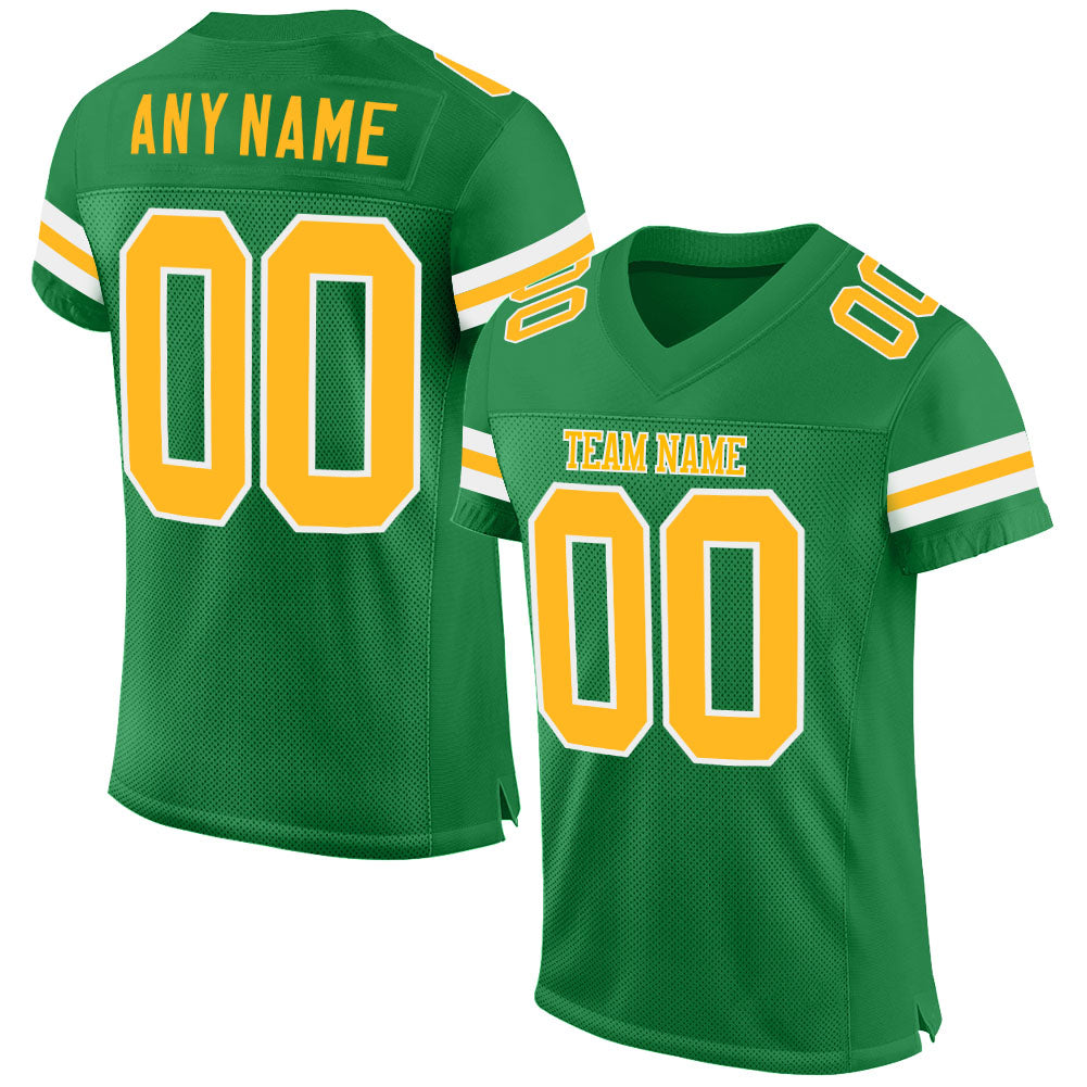 Custom Grass Green Gold-White Mesh Authentic Football Jersey - Main View