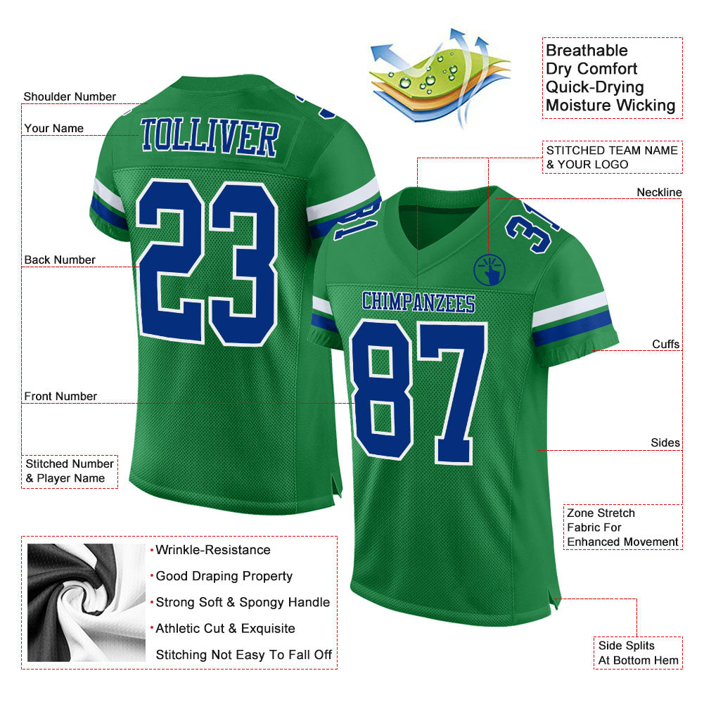Custom Grass Green Royal-White Mesh Authentic Football Jersey view 2