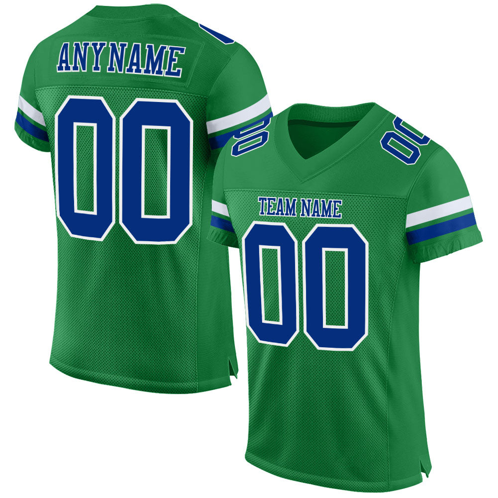 Custom Grass Green Royal-White Mesh Authentic Football Jersey - Main View