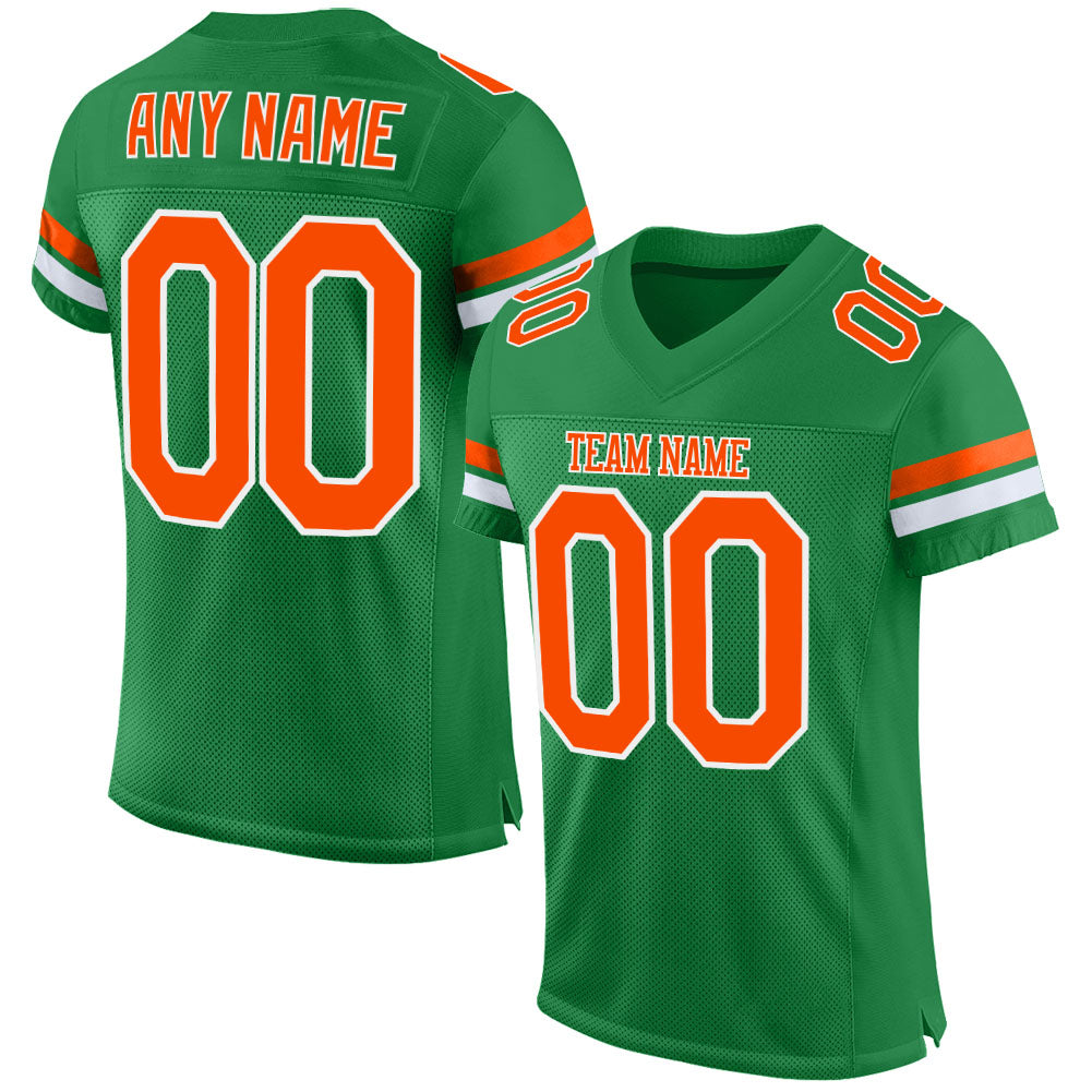 Custom Grass Green Orange-White Mesh Authentic Football Jersey - Main View