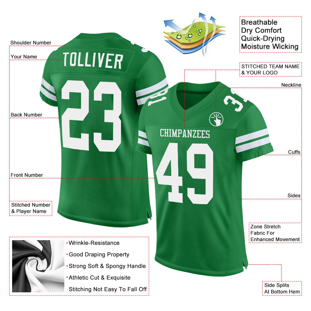 Custom Grass Green White Mesh Authentic Football Jersey view 2