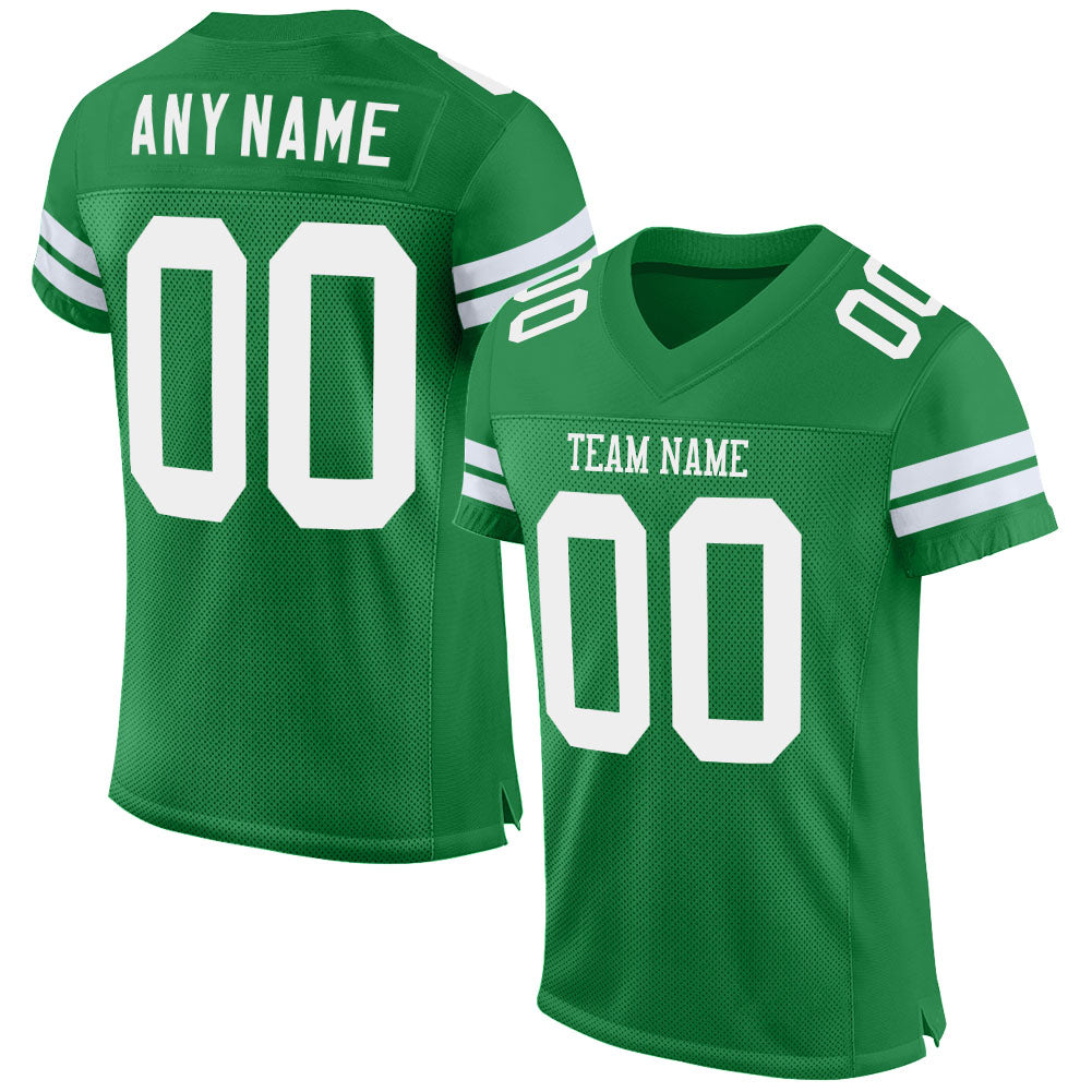 Custom Grass Green White Mesh Authentic Football Jersey - Main View