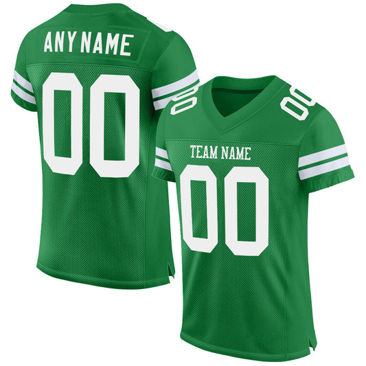 Custom Grass Green White Mesh Authentic Football Jersey - Main View