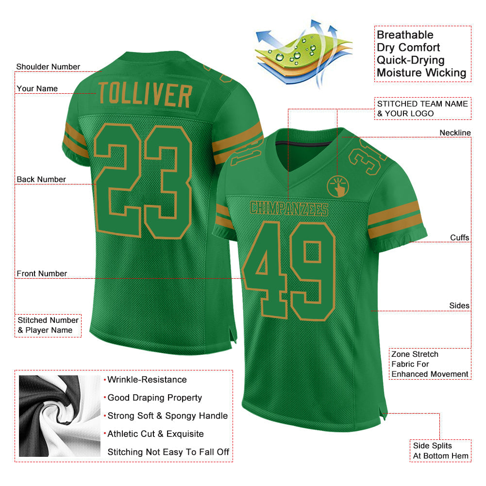 Custom Grass Green Grass Green-Old Gold Mesh Authentic Football Jersey view 2
