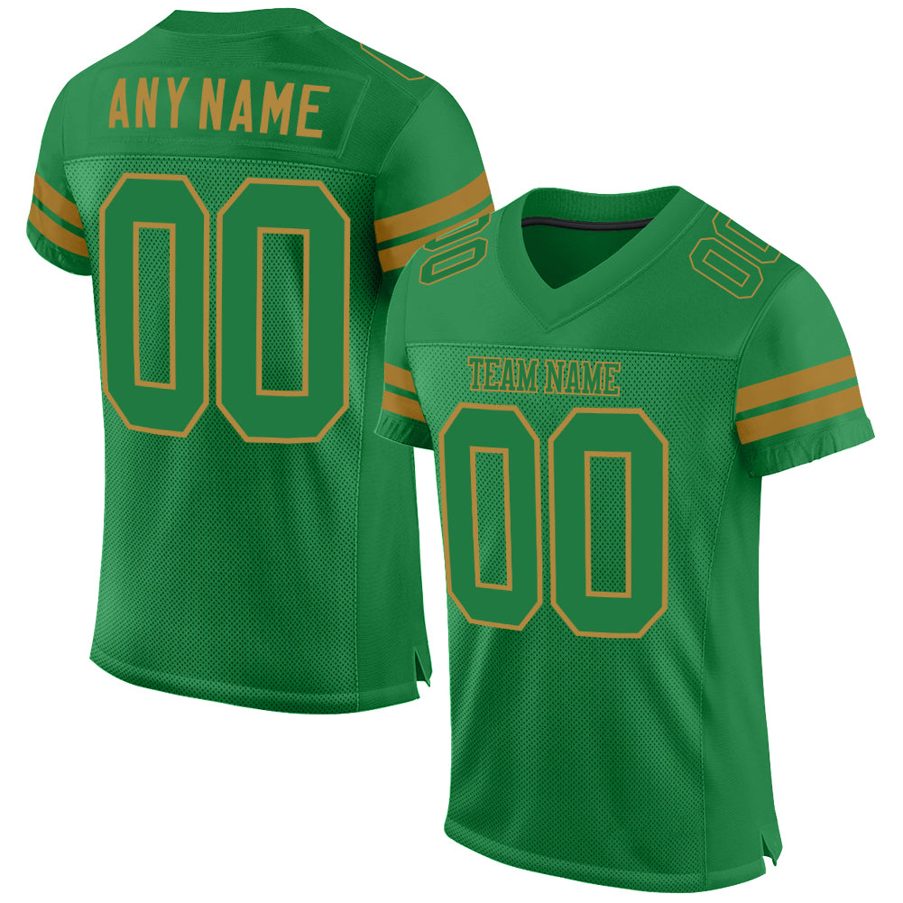 Custom Grass Green Grass Green-Old Gold Mesh Authentic Football Jersey - Main View