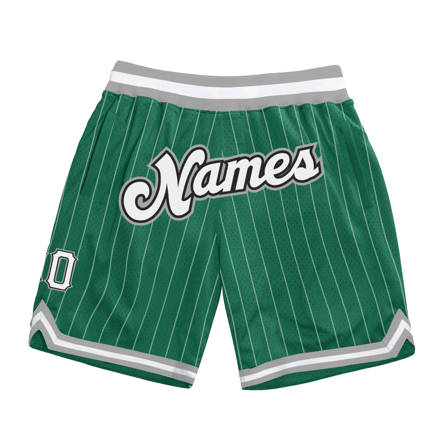 Custom Kelly Green White Pinstripe White-Gray Authentic Basketball Shorts - Main View