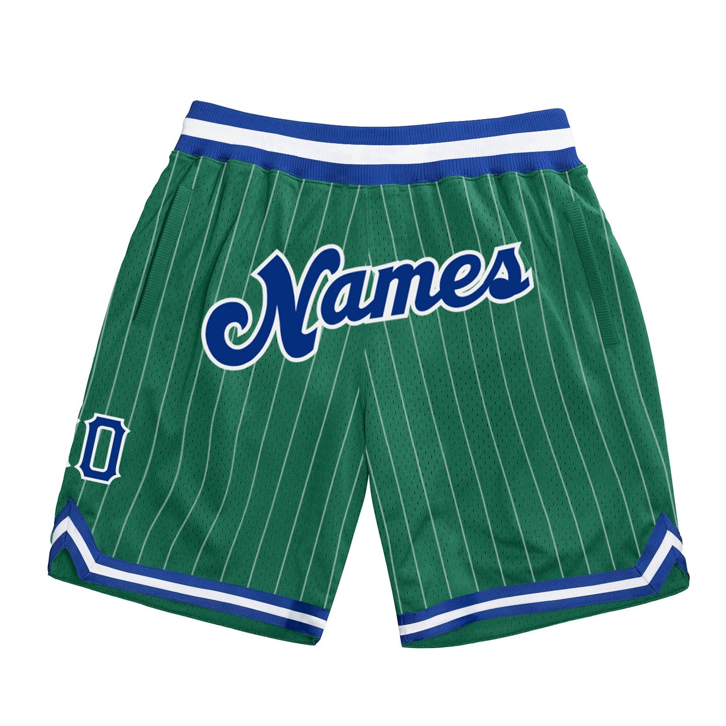 Custom Kelly Green White Pinstripe Royal-White Authentic Basketball Shorts - Main View