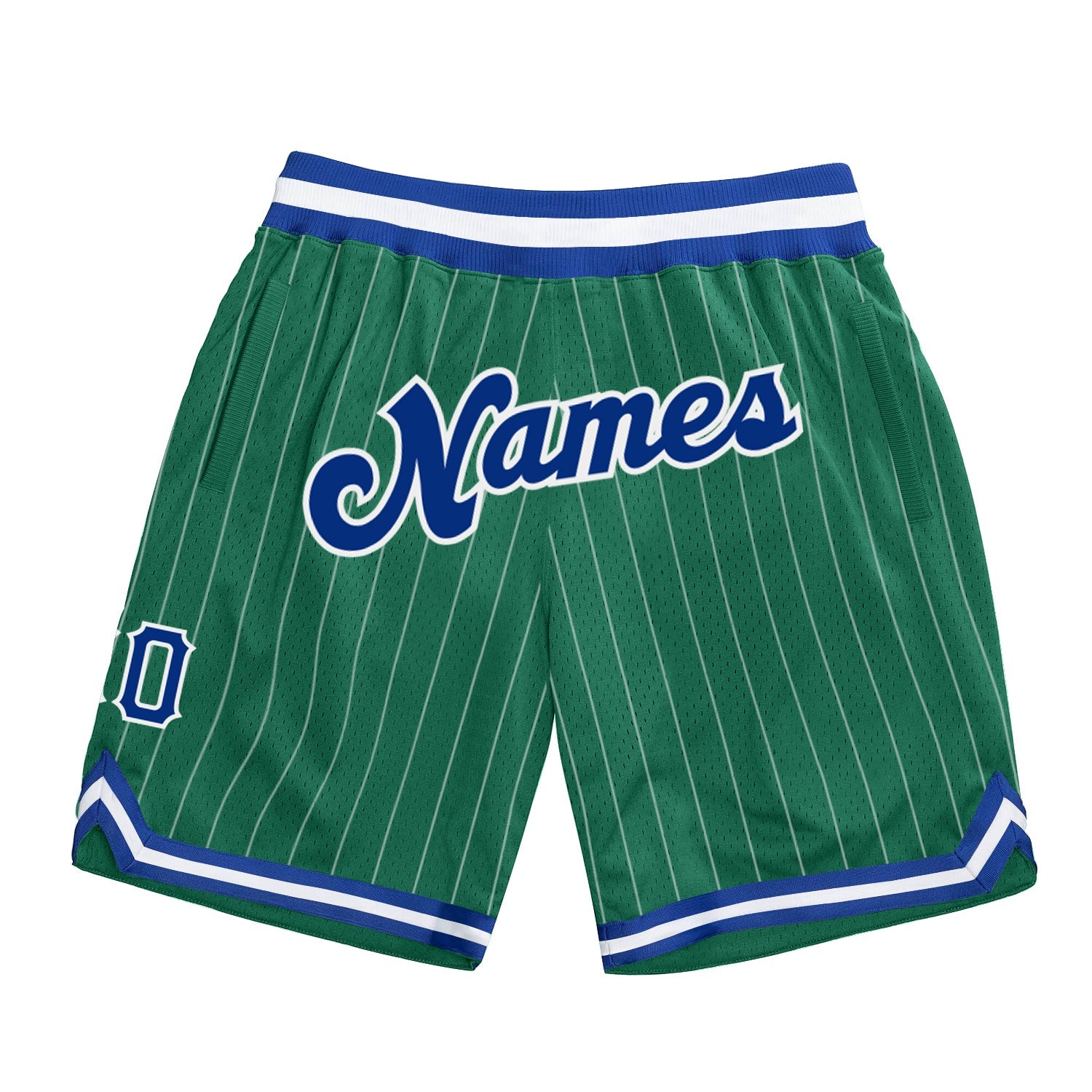 Custom Kelly Green White Pinstripe Royal-White Authentic Basketball Shorts - Main View
