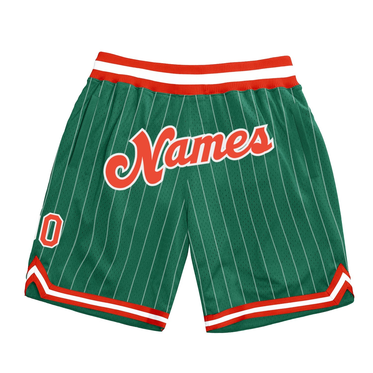 Custom Kelly Green White Pinstripe Orange-White Authentic Basketball Shorts - Main View