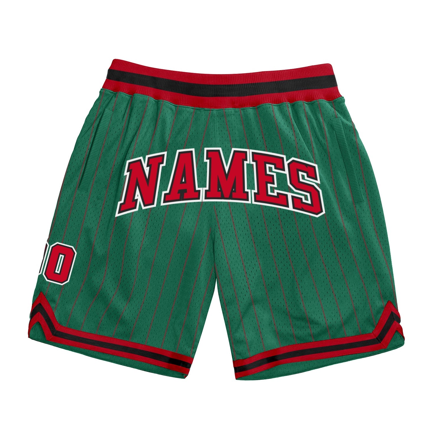 Custom Kelly Green Red Pinstripe Red-Black Authentic Basketball Shorts - Main View