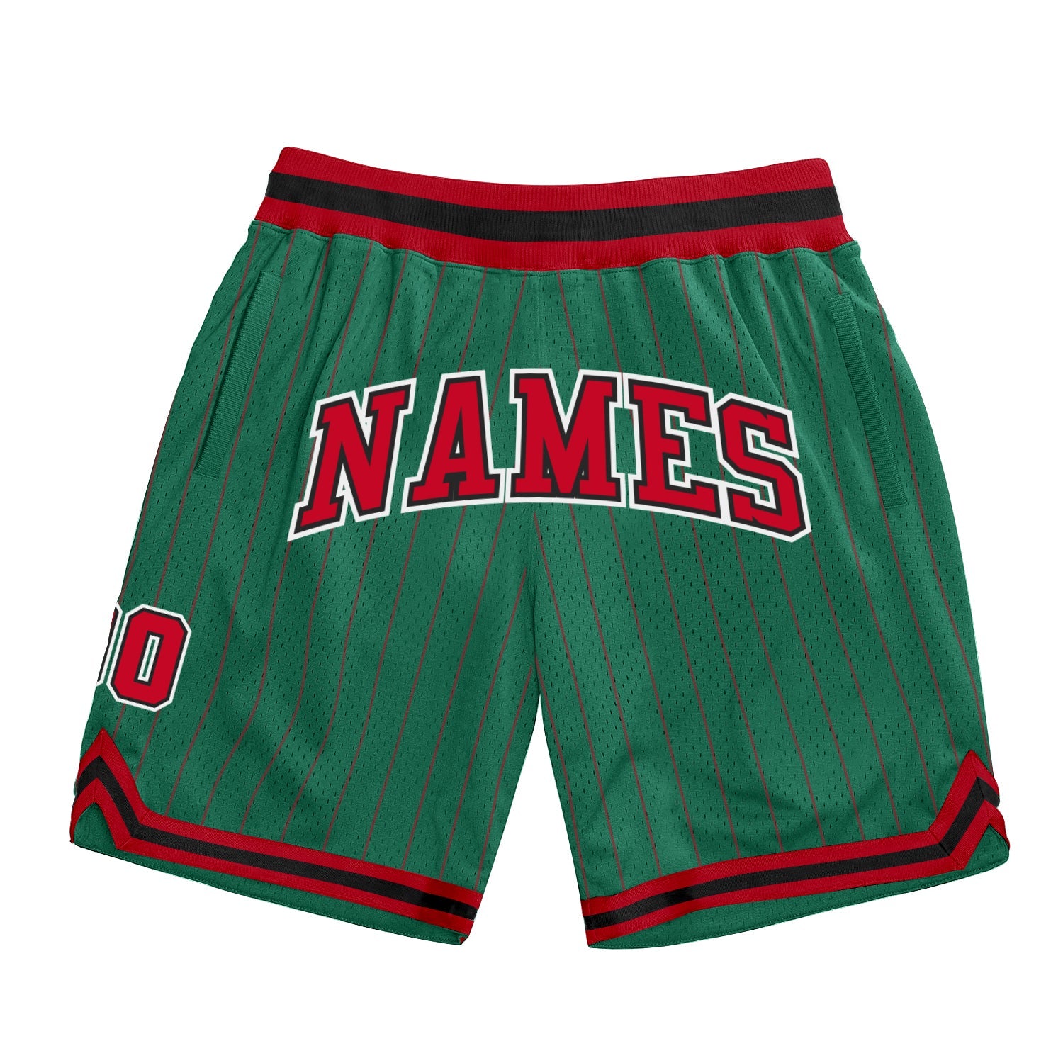 Custom Kelly Green Red Pinstripe Red-Black Authentic Basketball Shorts - Main View