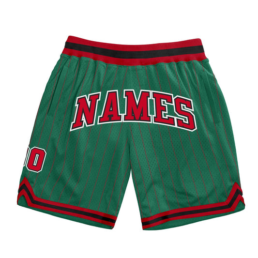 Custom Kelly Green Red Pinstripe Red-Black Authentic Basketball Shorts - Main View