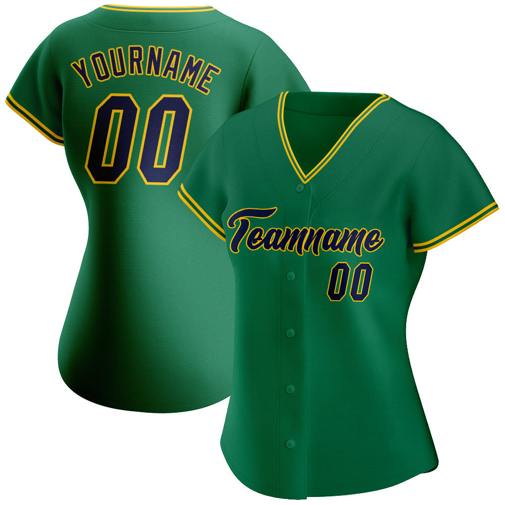 Custom Kelly Green Navy-Gold Authentic Baseball Jersey view 2