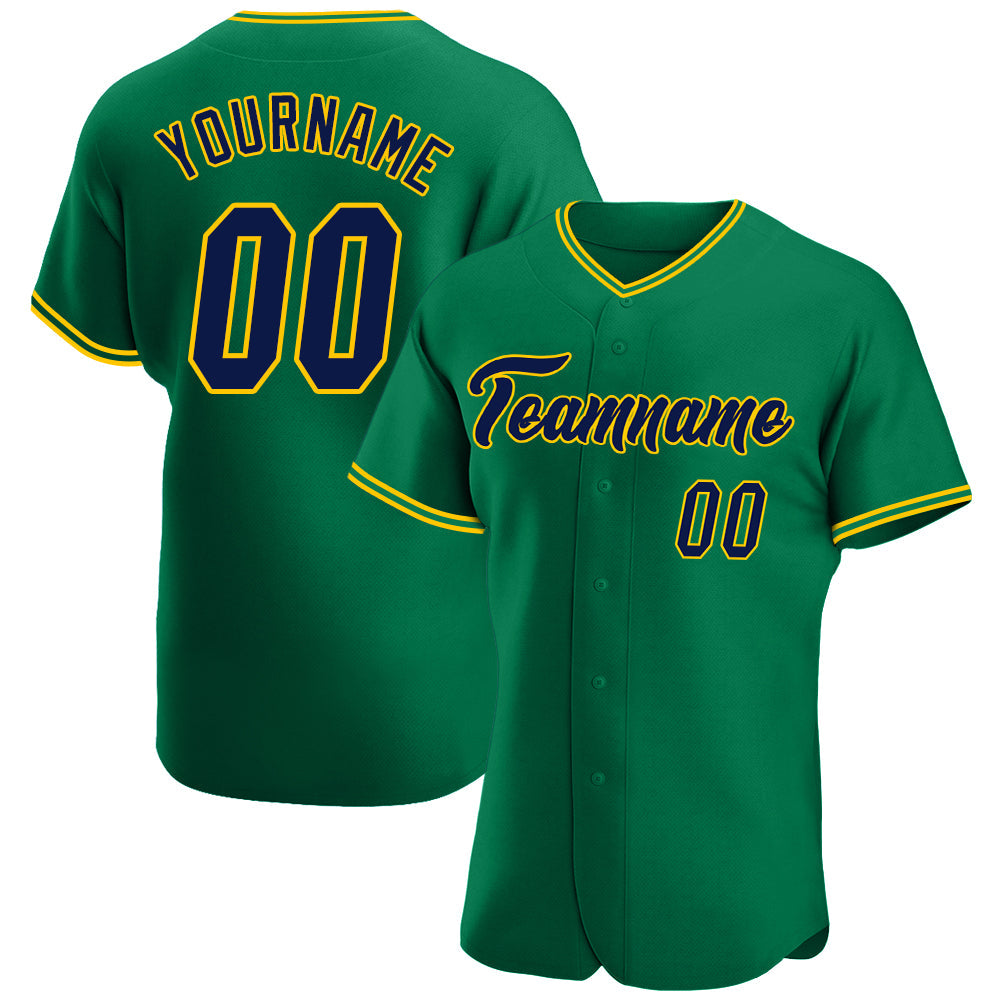 Custom Kelly Green Navy-Gold Authentic Baseball Jersey - Main View