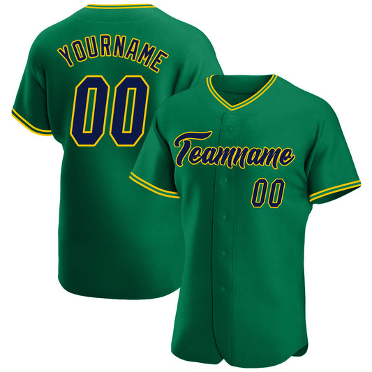 Custom Kelly Green Navy-Gold Authentic Baseball Jersey - Main View