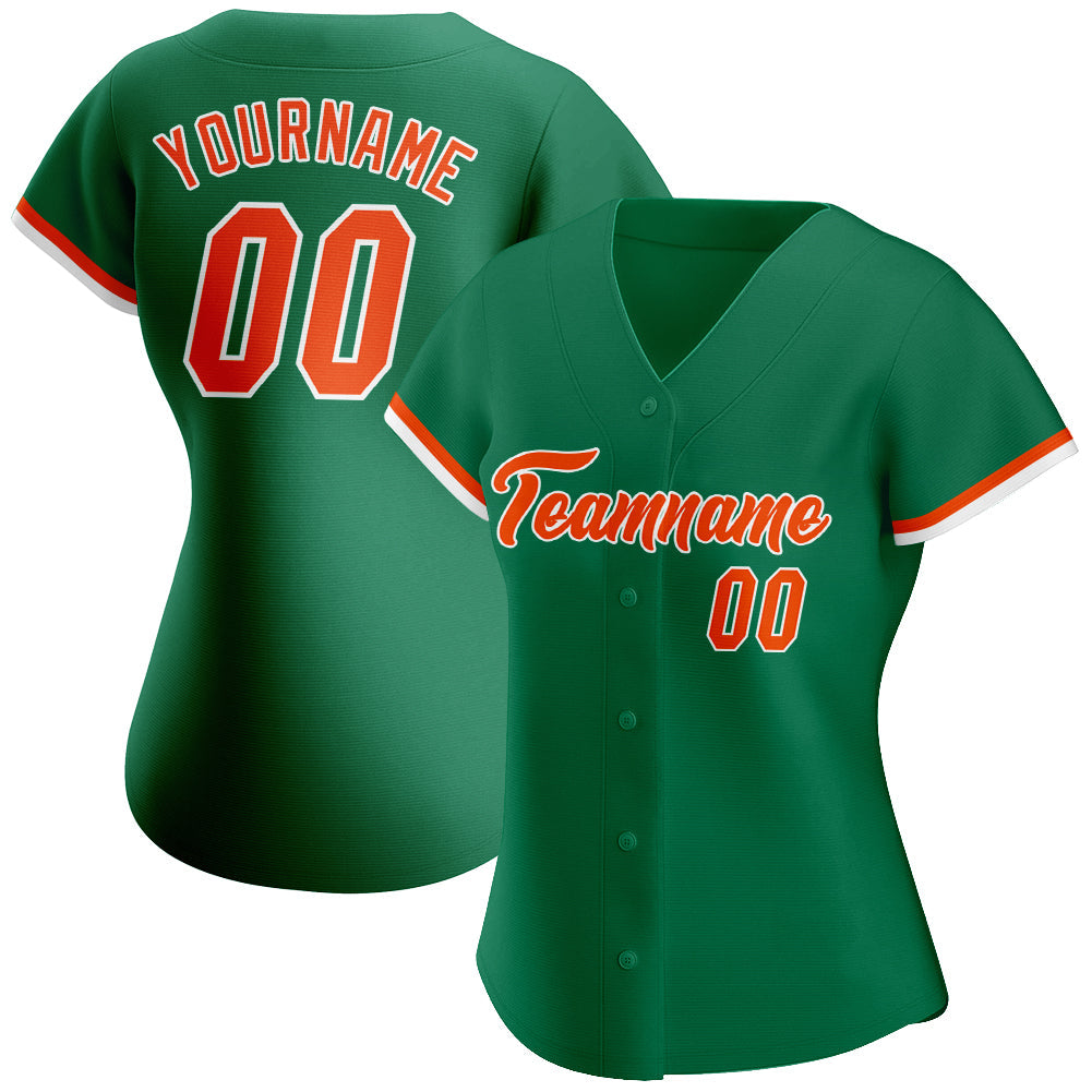 Custom Kelly Green Orange-White Authentic Baseball Jersey view 2