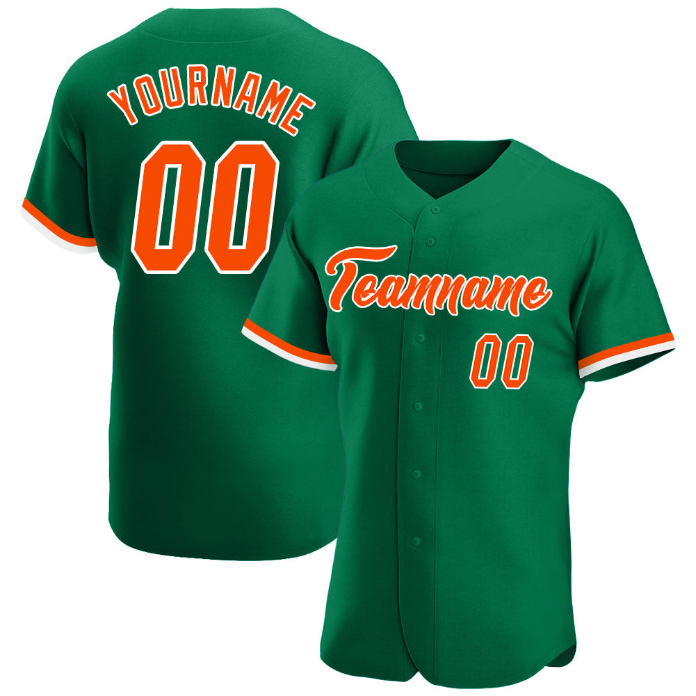 Custom Kelly Green Orange-White Authentic Baseball Jersey - Main View