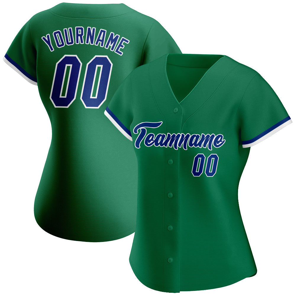 Custom Kelly Green Royal-White Authentic Baseball Jersey view 2