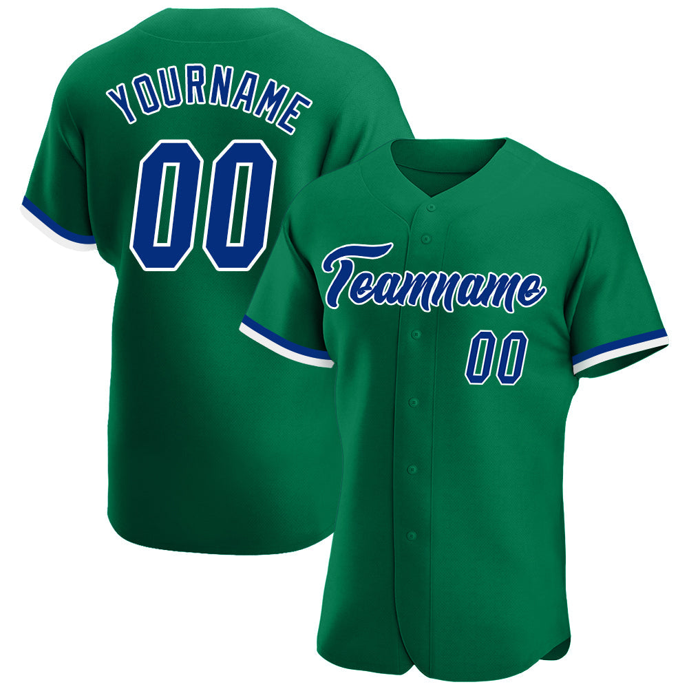 Custom Kelly Green Royal-White Authentic Baseball Jersey - Main View