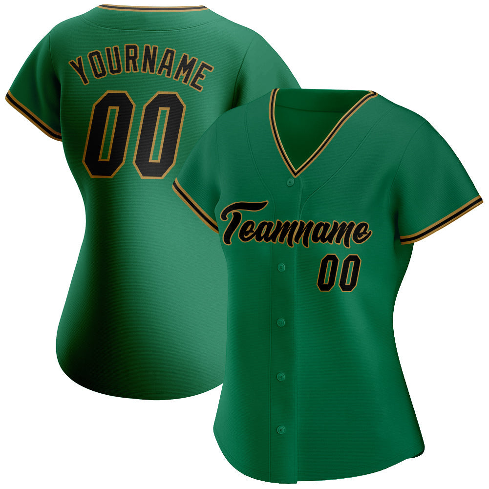 Custom Kelly Green Black-Old Gold Authentic Baseball Jersey view 2