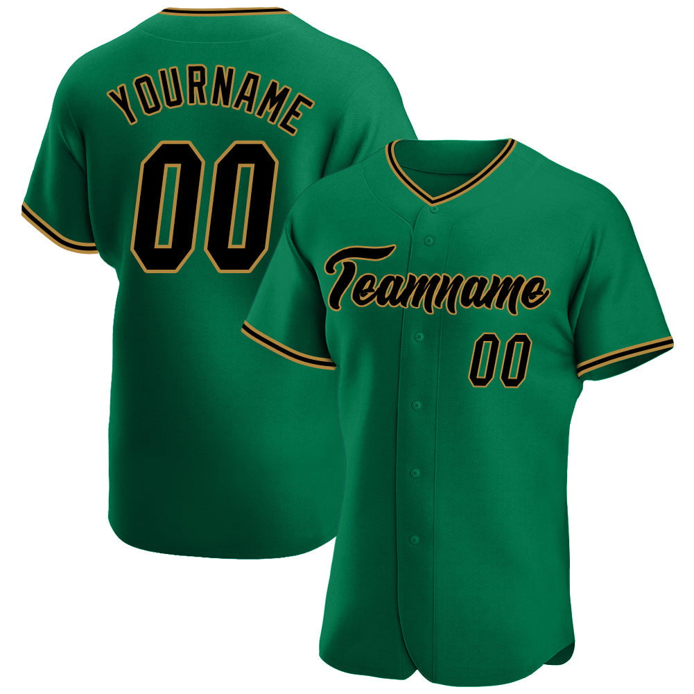 Custom Kelly Green Black-Old Gold Authentic Baseball Jersey - Main View