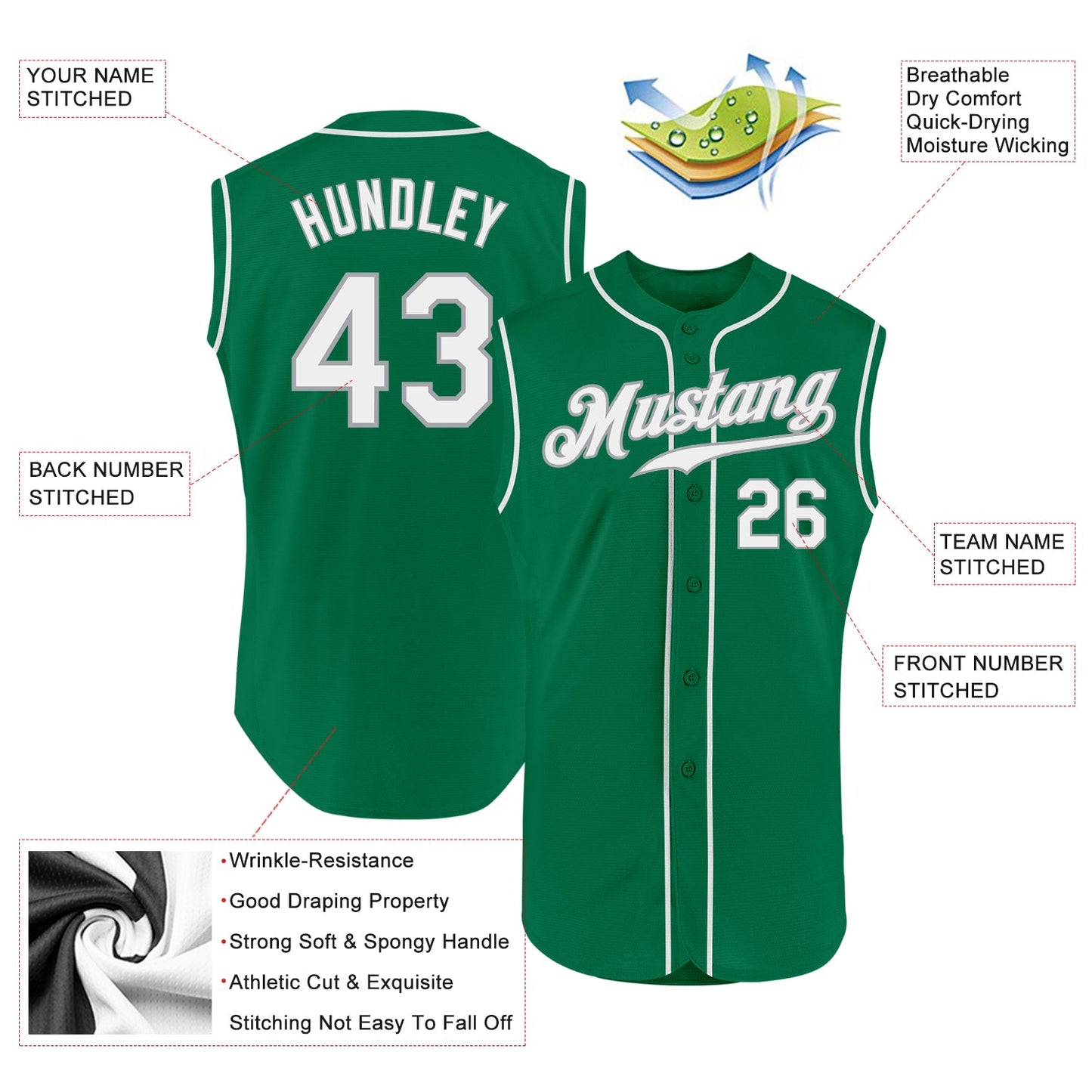 Custom Kelly Green White-Gray Authentic Sleeveless St Patricks Day Baseball Jersey view 2