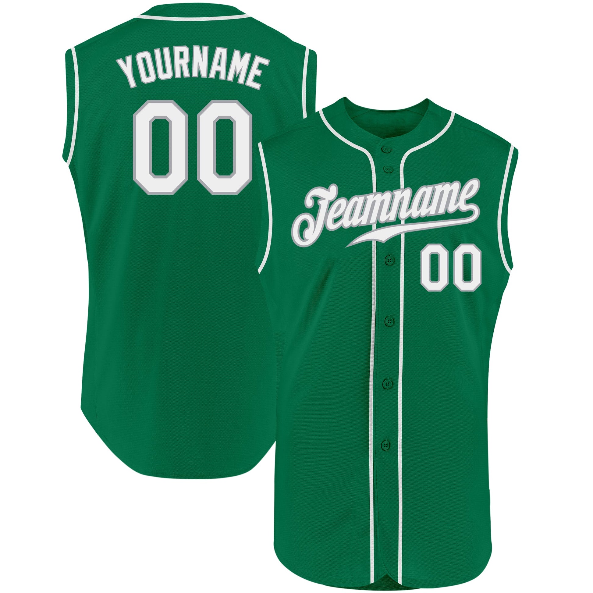 Custom Kelly Green White-Gray Authentic Sleeveless St Patricks Day Baseball Jersey - Main View