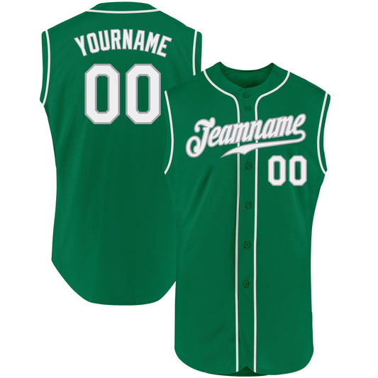 Custom Kelly Green White-Gray Authentic Sleeveless St Patricks Day Baseball Jersey - Main View