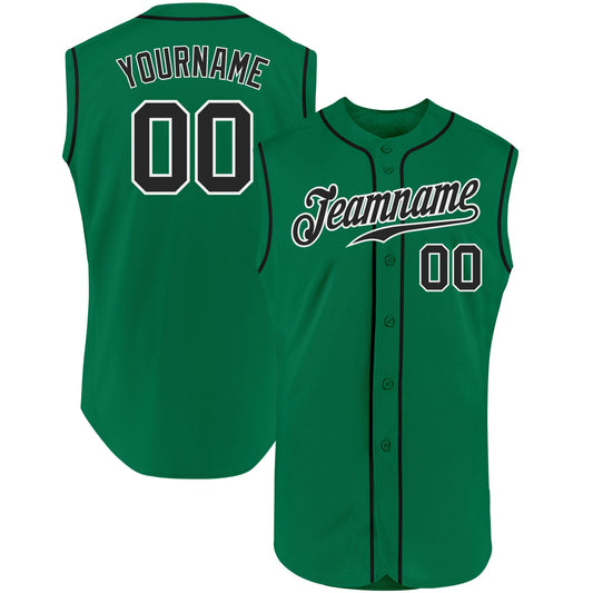 Custom Kelly Green Black-White Authentic Sleeveless Baseball Jersey - Main View