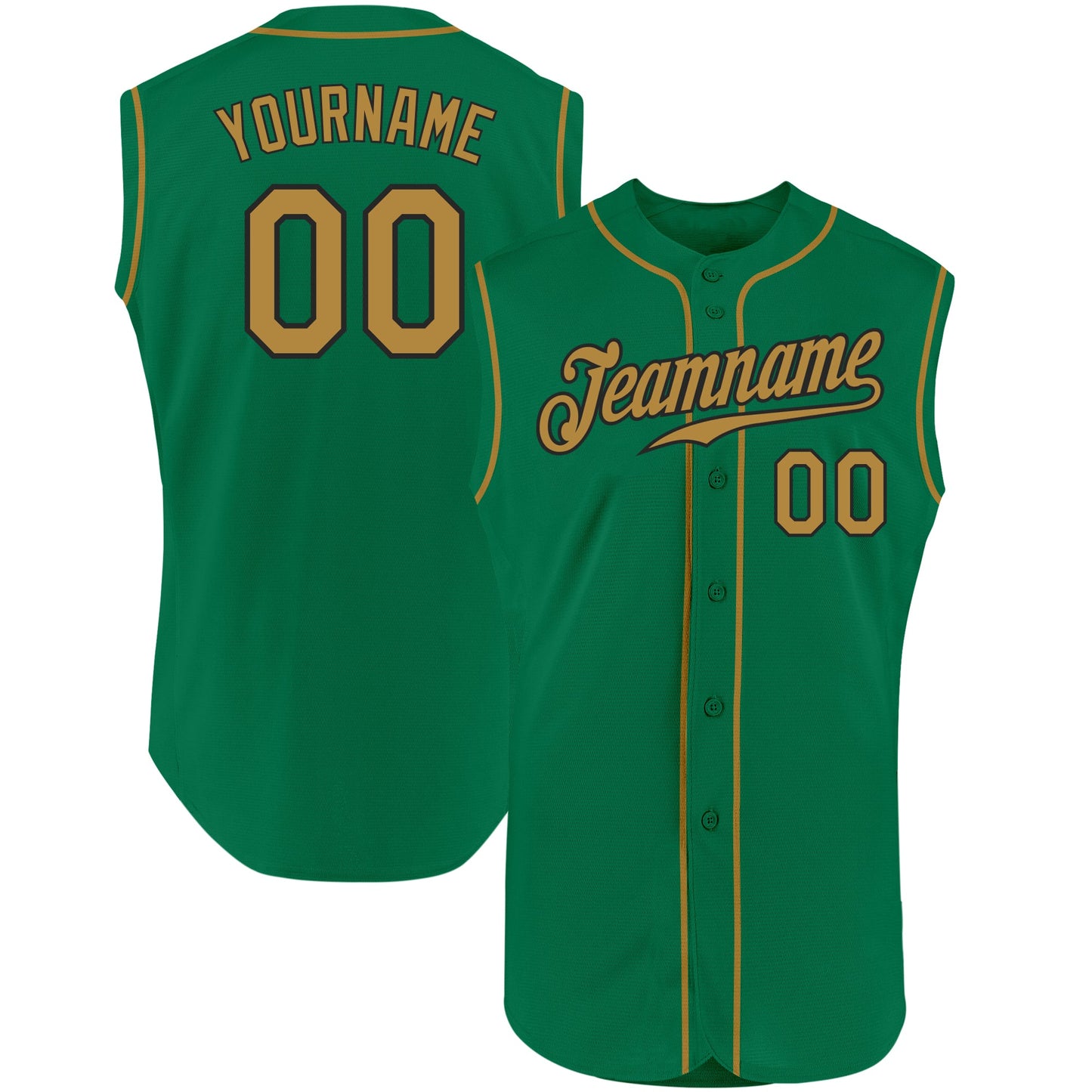 Custom Kelly Green Old Gold-Black Authentic Sleeveless Baseball Jersey - Main View