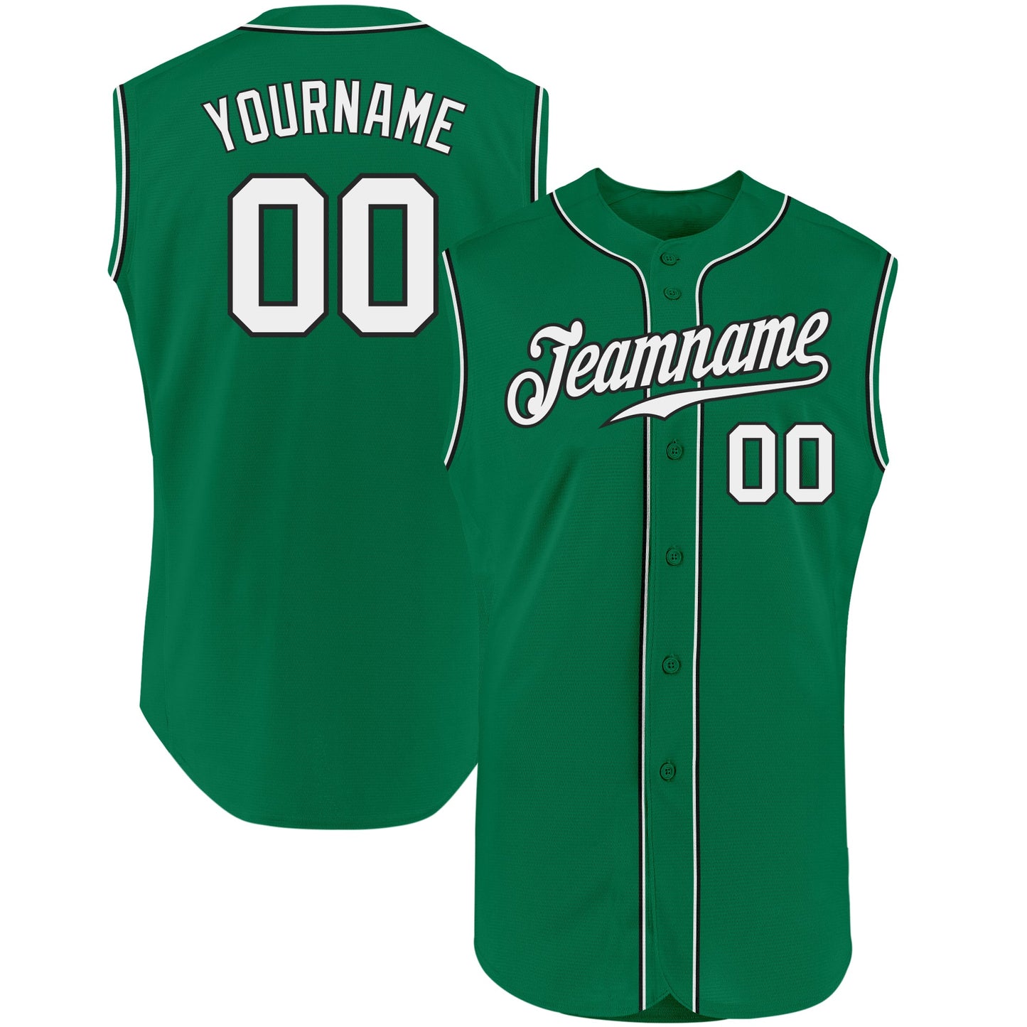 Custom Kelly Green White-Black Authentic Sleeveless Baseball Jersey - Main View