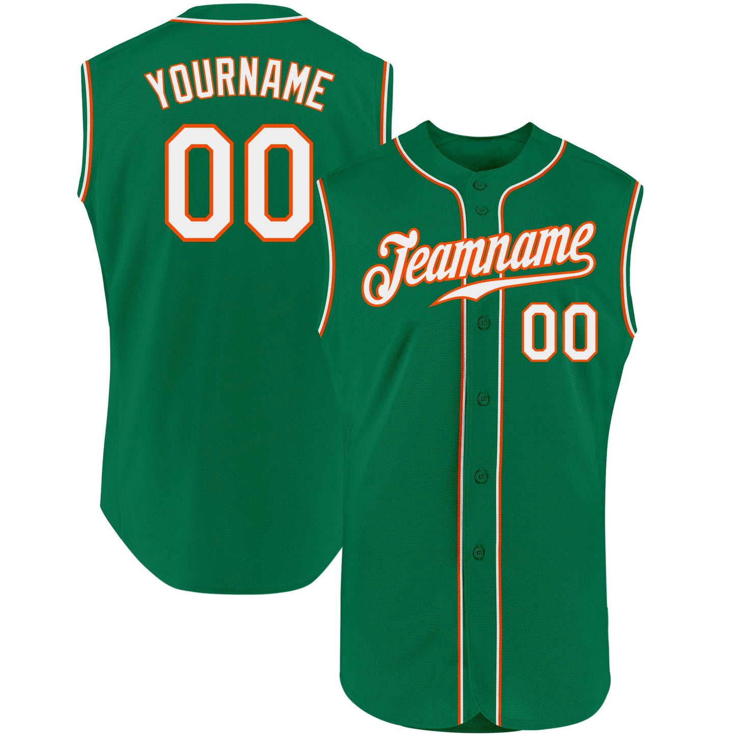 Custom Kelly Green White-Orange Authentic Sleeveless Baseball Jersey - Main View
