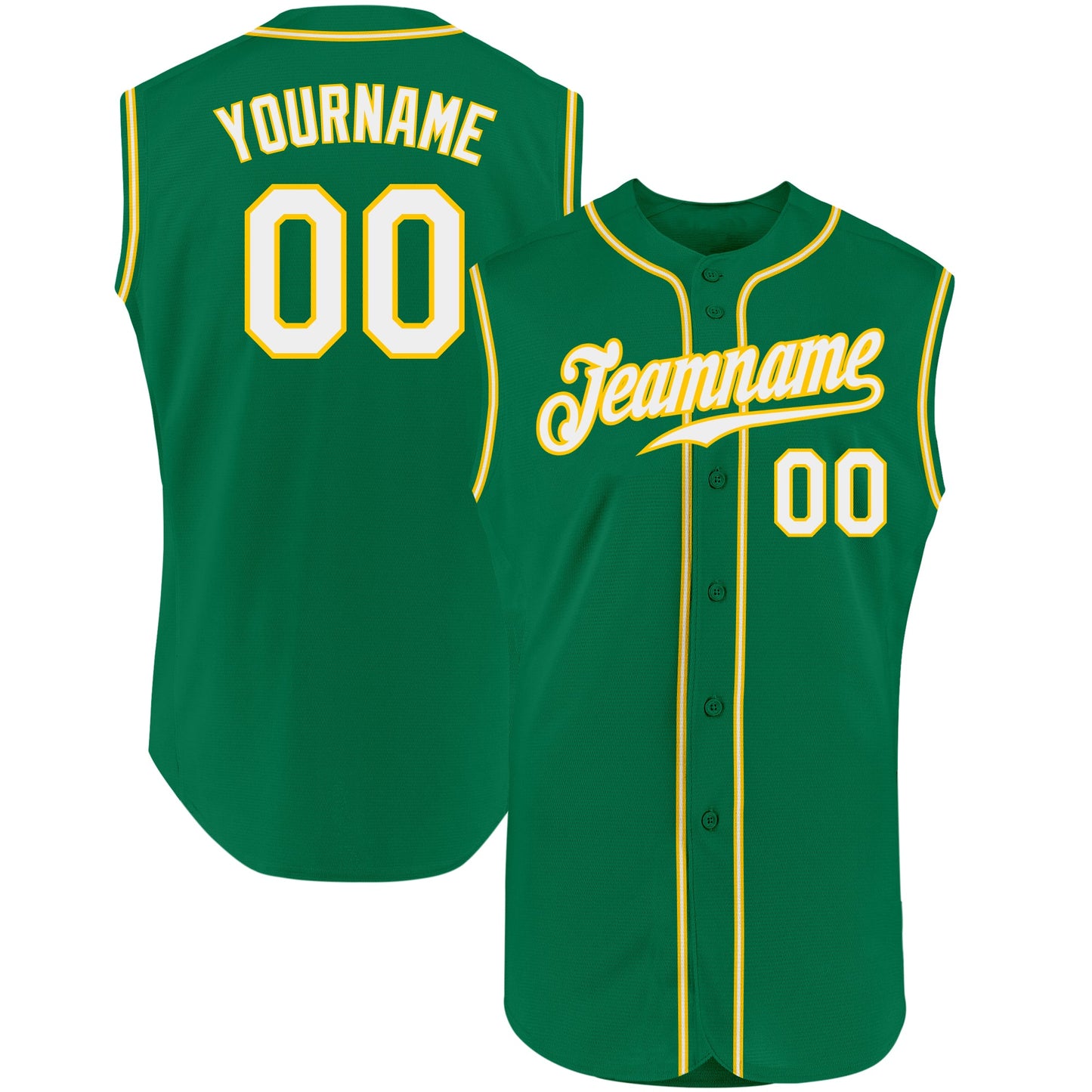 Custom Kelly Green White-Gold Authentic Sleeveless Baseball Jersey - Main View
