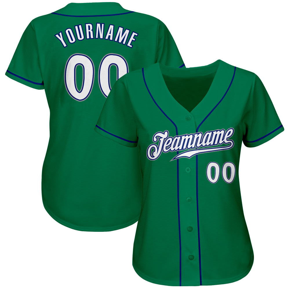 Custom Kelly Green White-Royal Authentic Baseball Jersey view 3