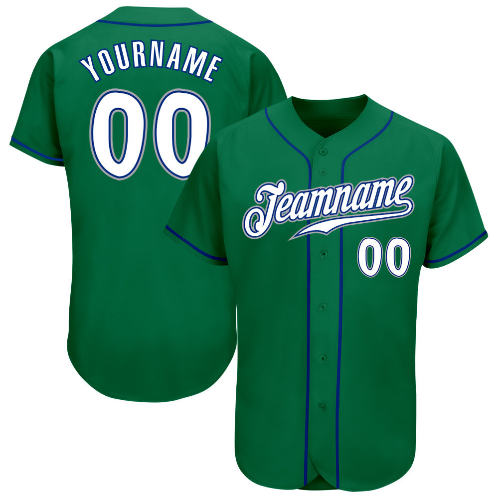 Custom Kelly Green White-Royal Authentic Baseball Jersey - Main View