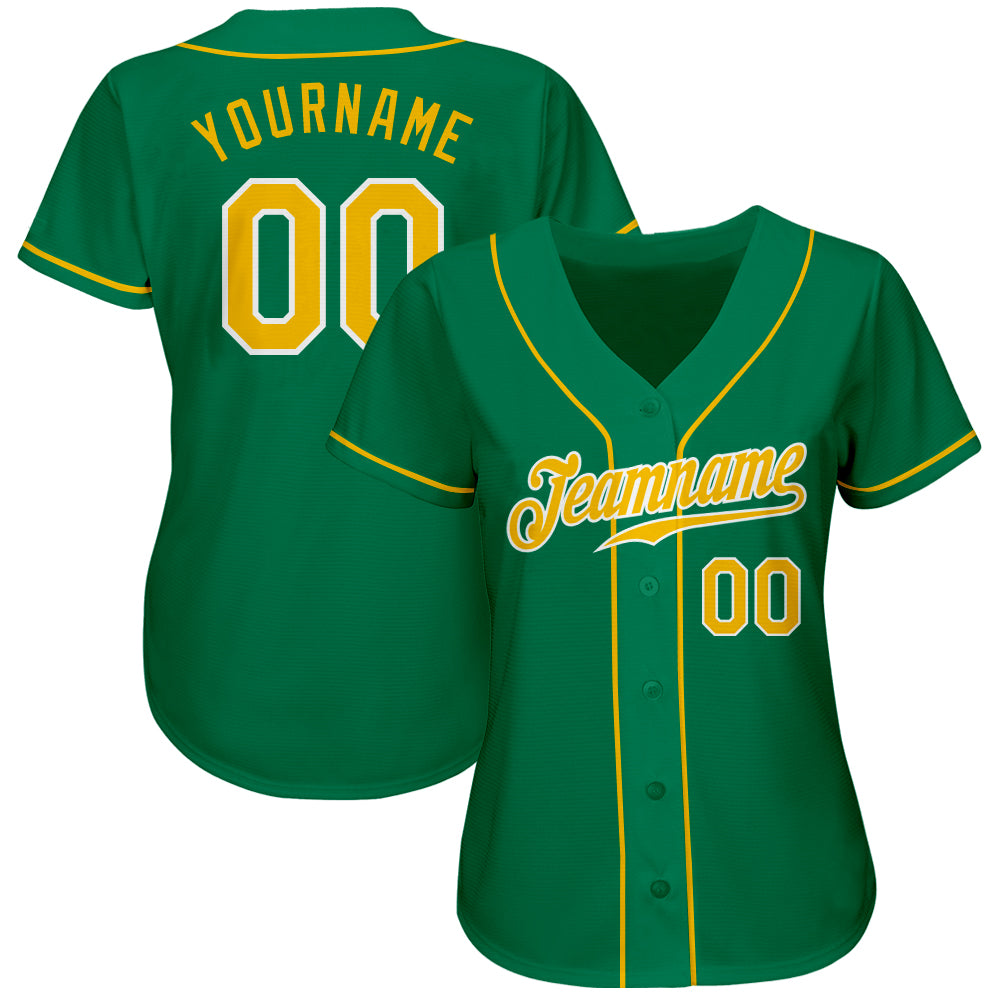 Custom Kelly Green Gold-White Authentic Baseball Jersey view 2