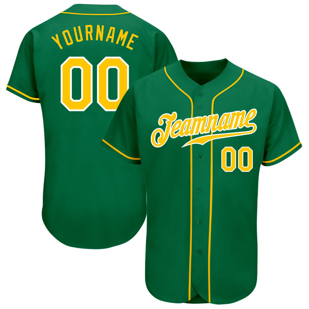 Custom Kelly Green Gold-White Authentic Baseball Jersey - Main View